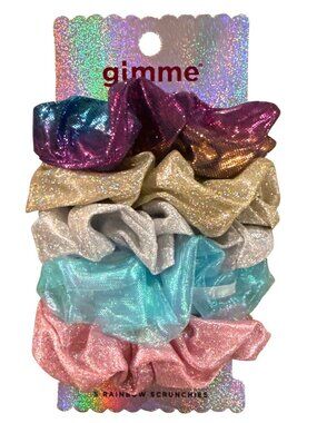 Gimme Rainbow Glitter Hair Scrunchies Set Of 5 Sparkly Colorful Metallic Colors